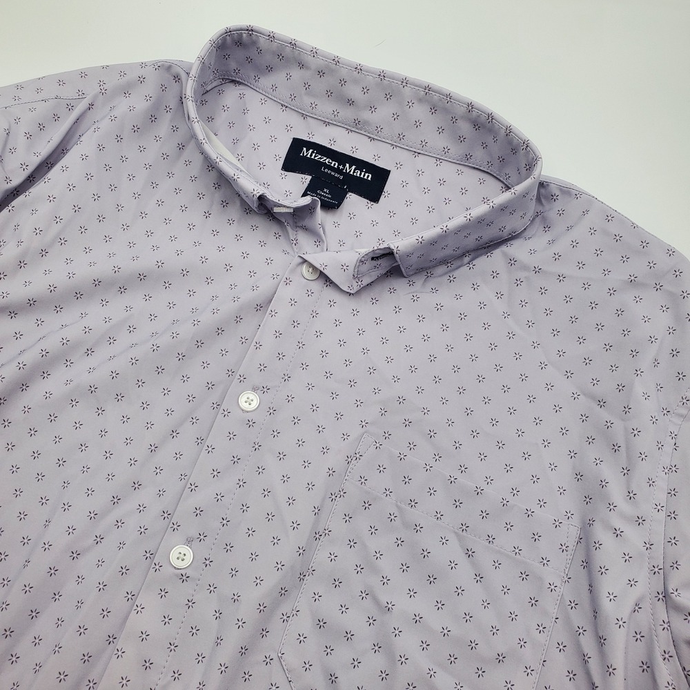 Mizzen+Main Leeward Classic Fit Shirt Mens XL Purple Geometric Short Sleeve